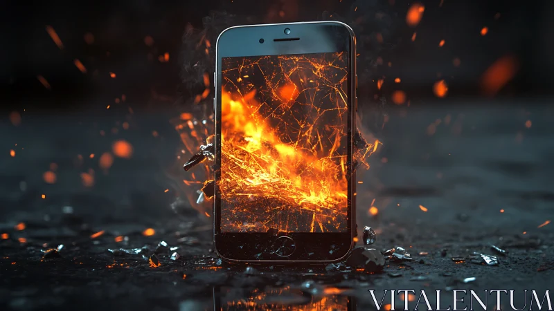 Smartphone Erupts in Flames with Explosive Orange Fire.