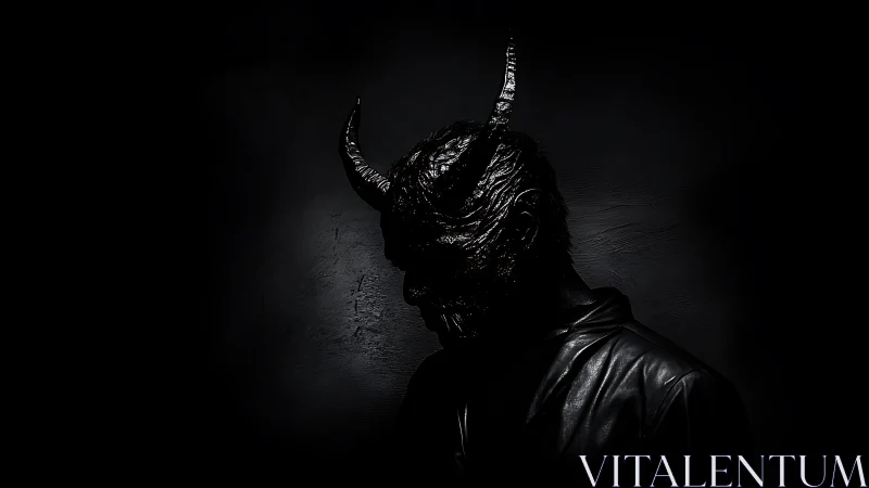 Horned shadow draped in lacquered midnight silence.