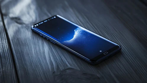 Smartphone Lock Screen Wallpaper with Luminescent Moon Against Deep Blue Night.
