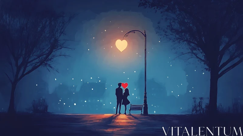 Moonlit Romance Under Street Lamp.