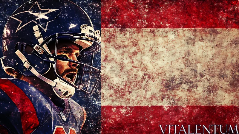 Textured gridiron portrait with distressed patriotic overlay.