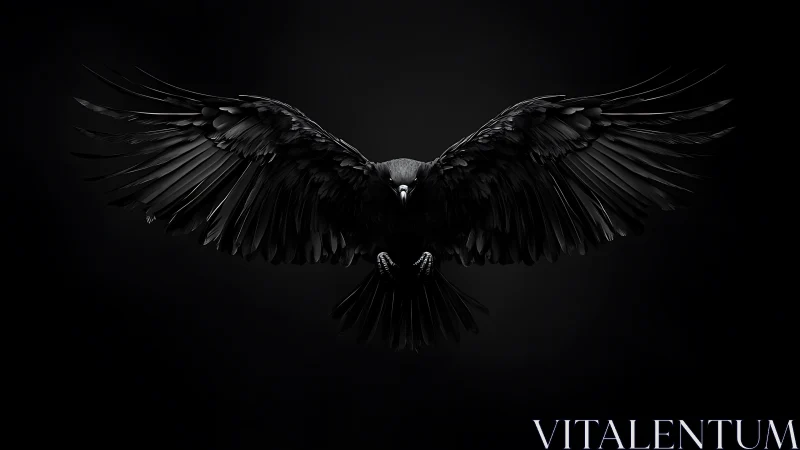 Midnight raven spreads a cathedral of shadowed wings