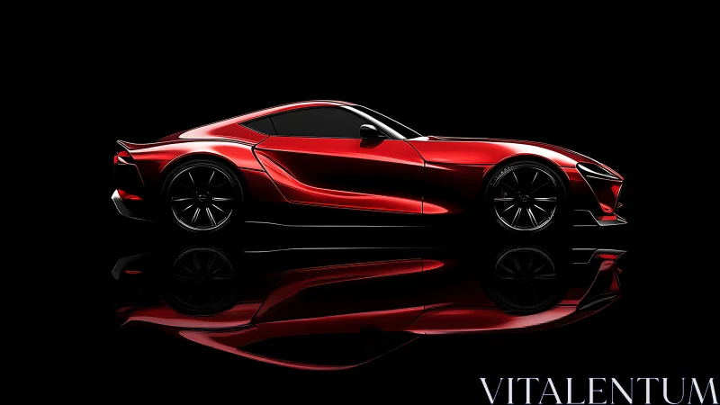 Red sports coupe rendered in profile against black background