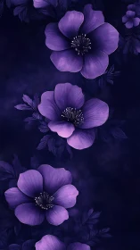 Purple Anemone Flowers Against Dark Background in Digital Illustration