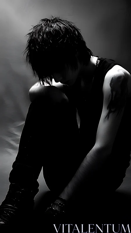 Solitary punk youth in dramatic low key studio portrait