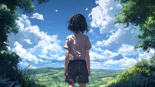 Quiet hillside daydream beneath a wide summer sky.