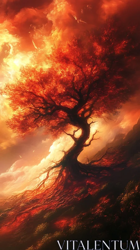 Tree of Flames: Nature's Fiery Dance.