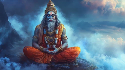 Mountain sage meditates above clouds in luminous stillness.