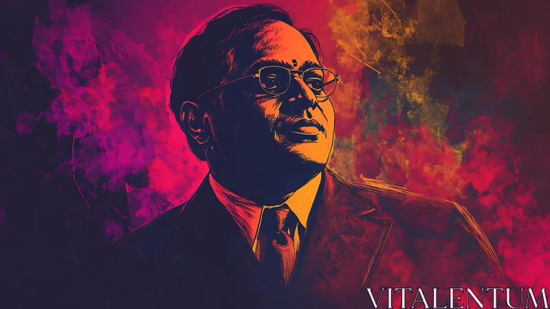 Vibrant digital portrait renders dignified man in neon chiaroscuro