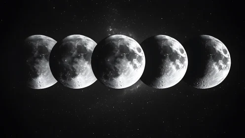 Lunar phases align in a celestial arc across deep space.