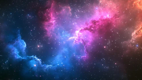 Nebula currents in vivid magenta and cyan glow across space.