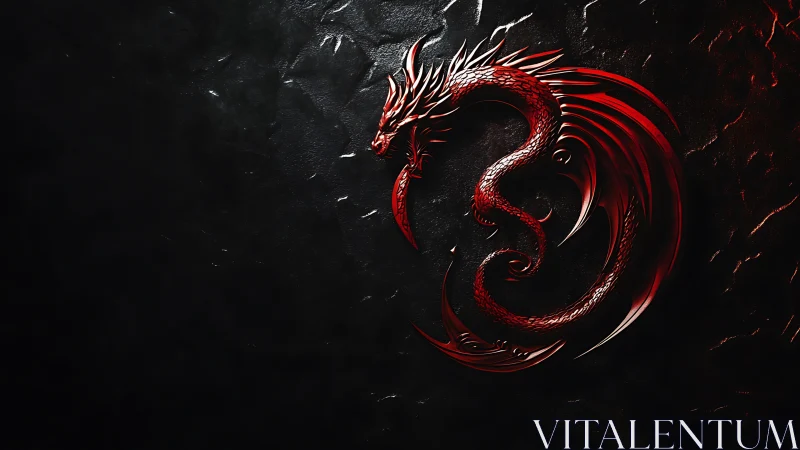 Coiled crimson dragon emblem glows on dark forged metal