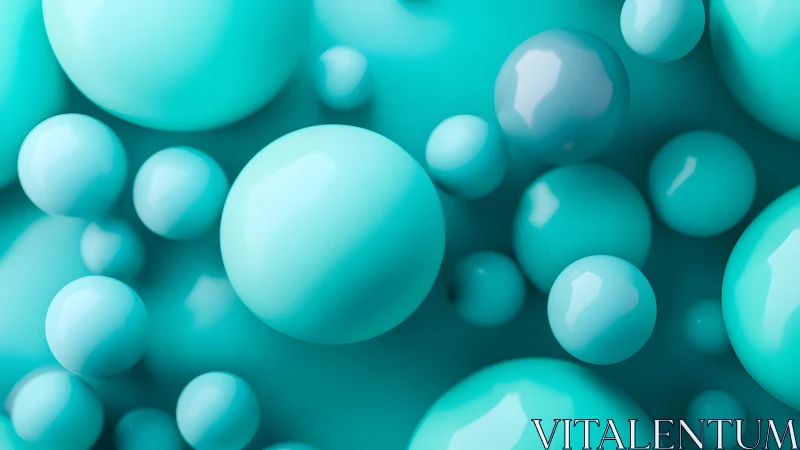 3D teal spheres in layered abstract depth-of-field composition.