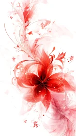 Red fractal floral bloom with translucent swirling petal streams