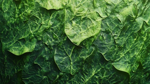 Leafy green tapestry of overlapping textured spinach leaves.