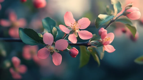 Delicate Pink Blossoms Dancing in Soft Light.