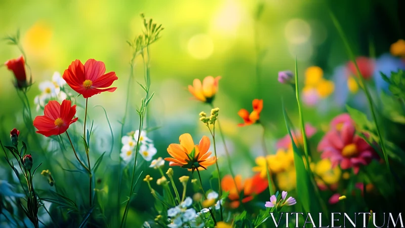 Vibrant Garden Wildflowers in Soft Focus.