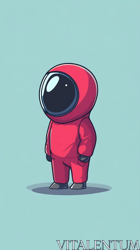 Red spacesuit character stands on flat blue background