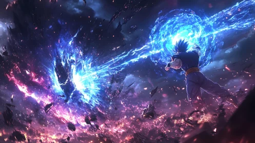 Cosmic energy beam impacting singularity-grade voidfront.