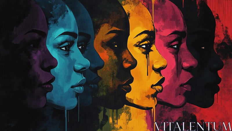 Vibrant Multi-Colored Portraits of Women in Abstract Art Style.