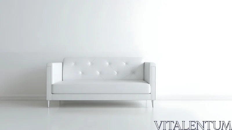 Minimal white sofa centered in bright empty interior.