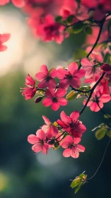 Pink Blossoms Cascading Through Soft Bokeh Light.