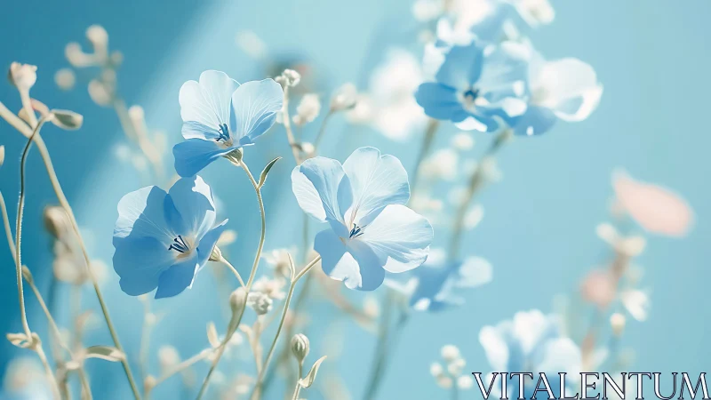 Delicate Blue Flowers Kissed by Sunlight.