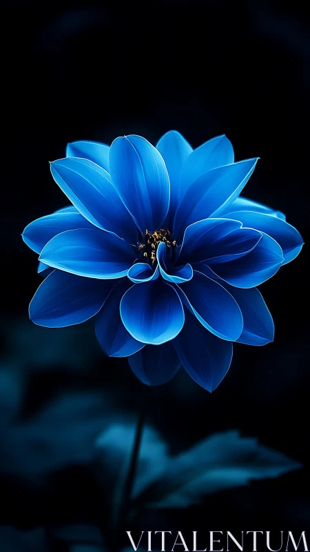 Luminescent Blue Flower on Dark Background.