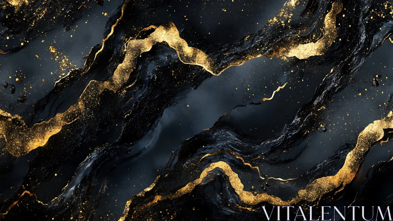 Golden rivers of light flow across deep black marble