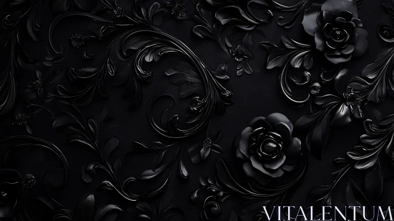 Black decorative relief pattern with roses and ornamental swirls.
