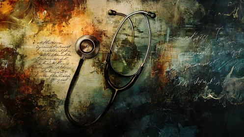 Stethoscope on abstract textured canvas suggests clinical listening