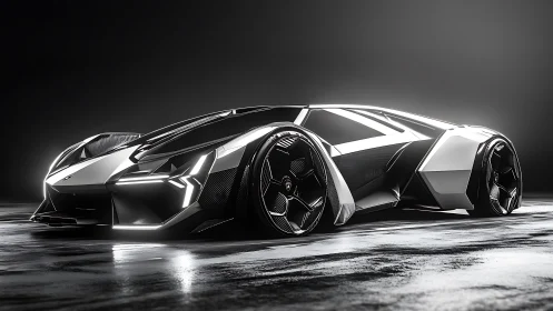 Futuristic hypercar glows under dramatic studio lighting.