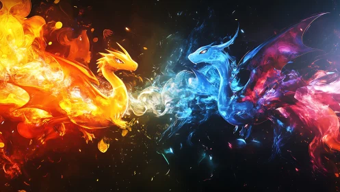 Thermodynamic dragon duel in symmetric elemental collision field.