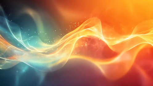 Flowing light waves dance across warm and cool color skies