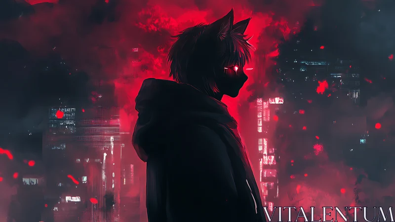 Cyberpunk lupine silhouette in neon red atmospheric backlight.