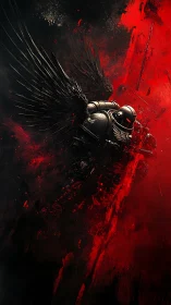 Winged power‑armored warrior in red-black kinetic rupture.