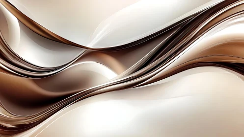 Elegant flowing abstract waves in brown and cream tones, digital art.
