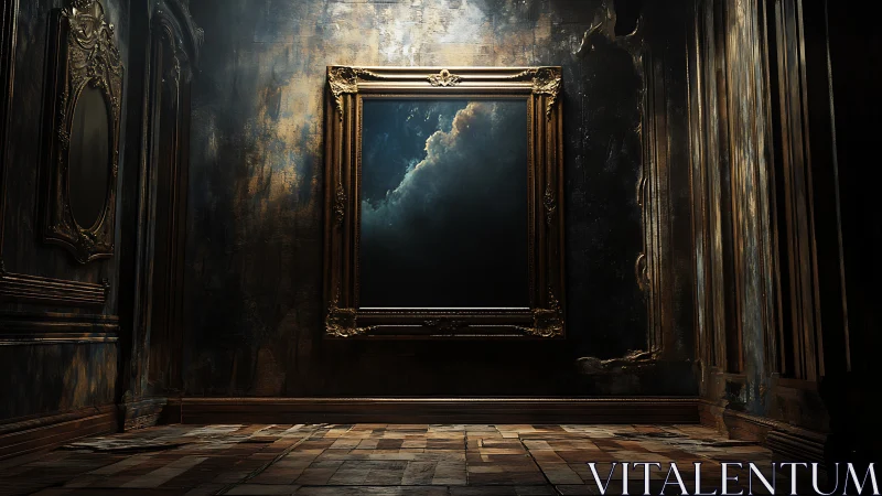 Stormlit sky framed in a quiet, timeworn gallery.