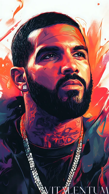 Bold portrait in electric colors and quiet confidence.