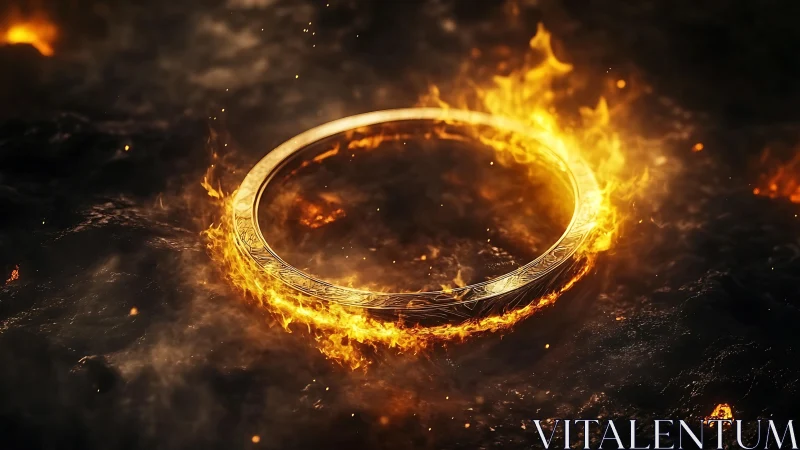 Ring of Fire: Ornate Golden Band Engulfed in Flames.