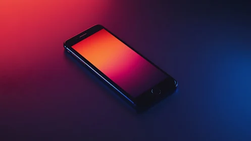 Black smartphone device positioned on gradient background surface