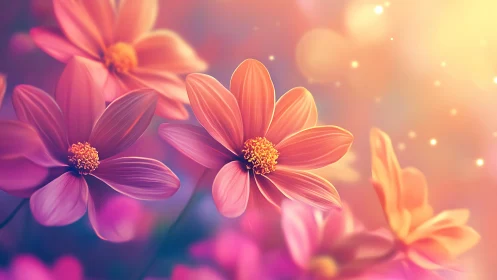 Luminous Cosmos Petals Bathed in Golden Gradient Light.