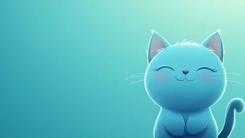Radiant Blue Cat Character with Serene Closed-Eye Expression.