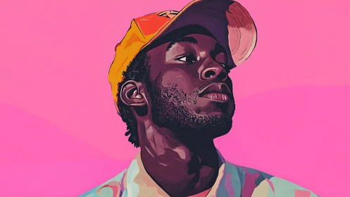 Sunlit cap tilts while neon pink skies crown quiet pride