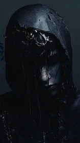Hooded figure shrouded in dripping black liquid darkness