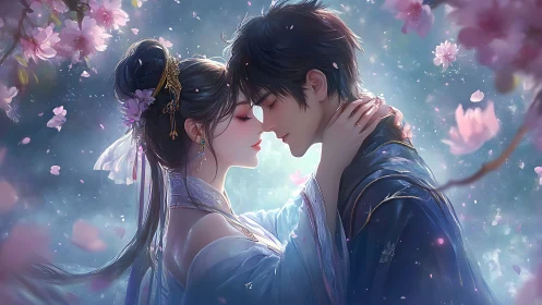 Luminous Embrace: Digital Romance with Cascading Florals.