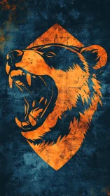 High-contrast roaring bear emblem with distressed vector texture