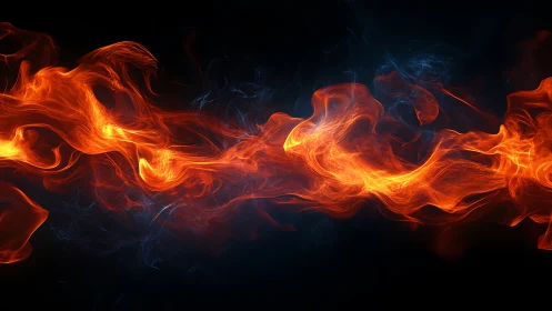 Dramatic Fire Flames Against Black Background.