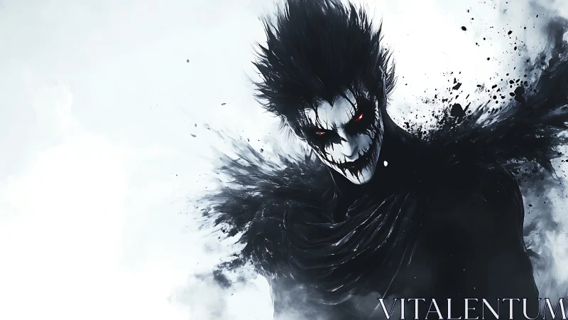 Sinister ink-drenched demon emerging from spectral mist.