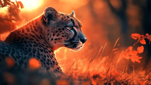 Leopard's Golden Hour: Spotted Grace in Amber Wilderness